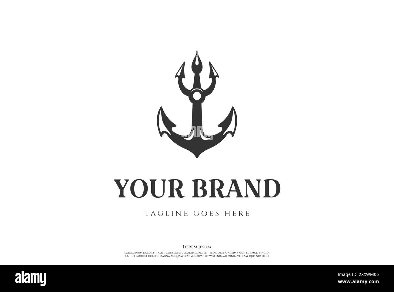 Old Hipster retro Vintage Anchor Trident Logo Design Vector Illustrazione Vettoriale