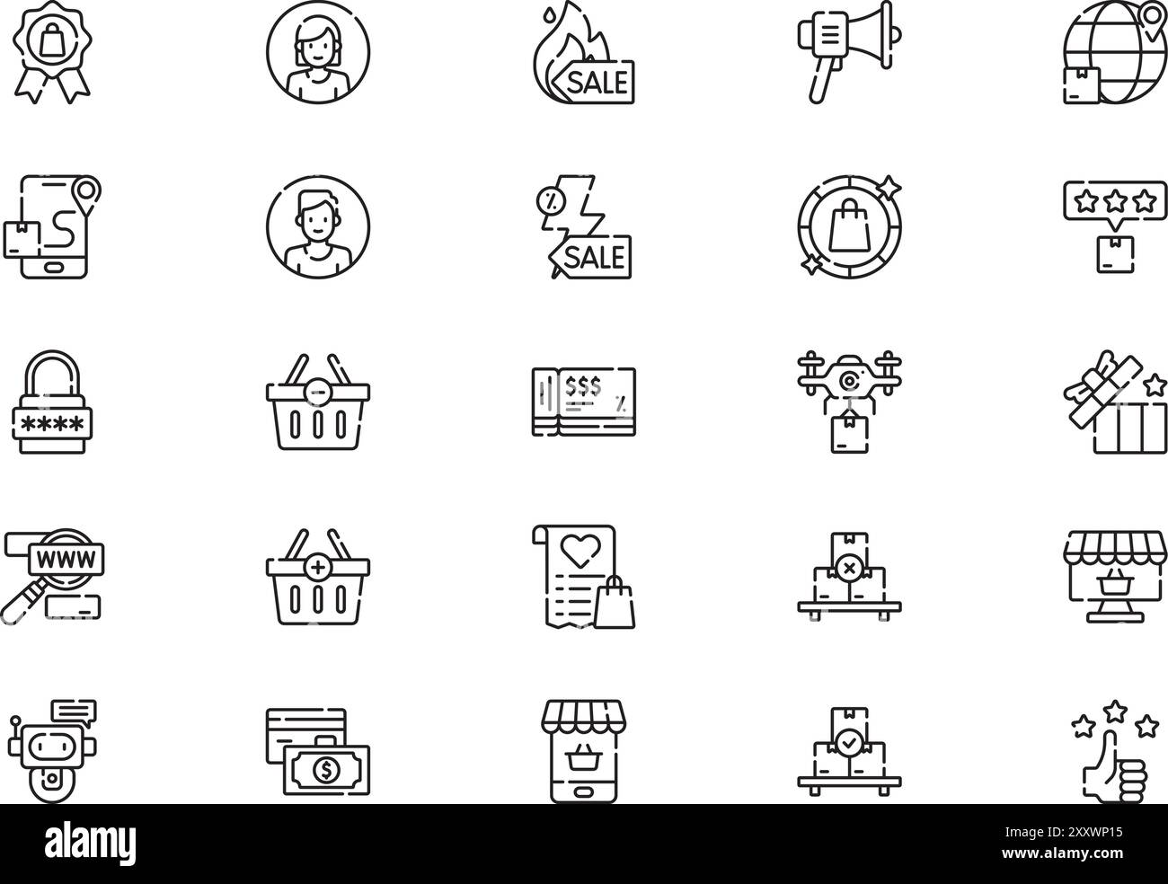 La collezione online shopping icons è un'illustrazione vettoriale con tratto modificabile. Illustrazione Vettoriale