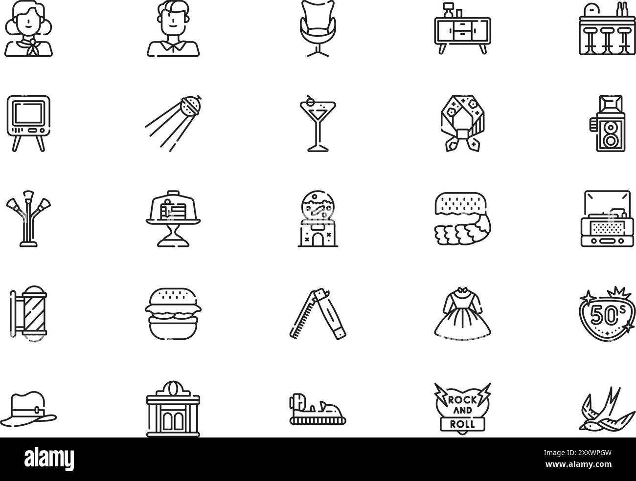 La collezione Fifty icons è un'illustrazione vettoriale con traccia modificabile. Illustrazione Vettoriale