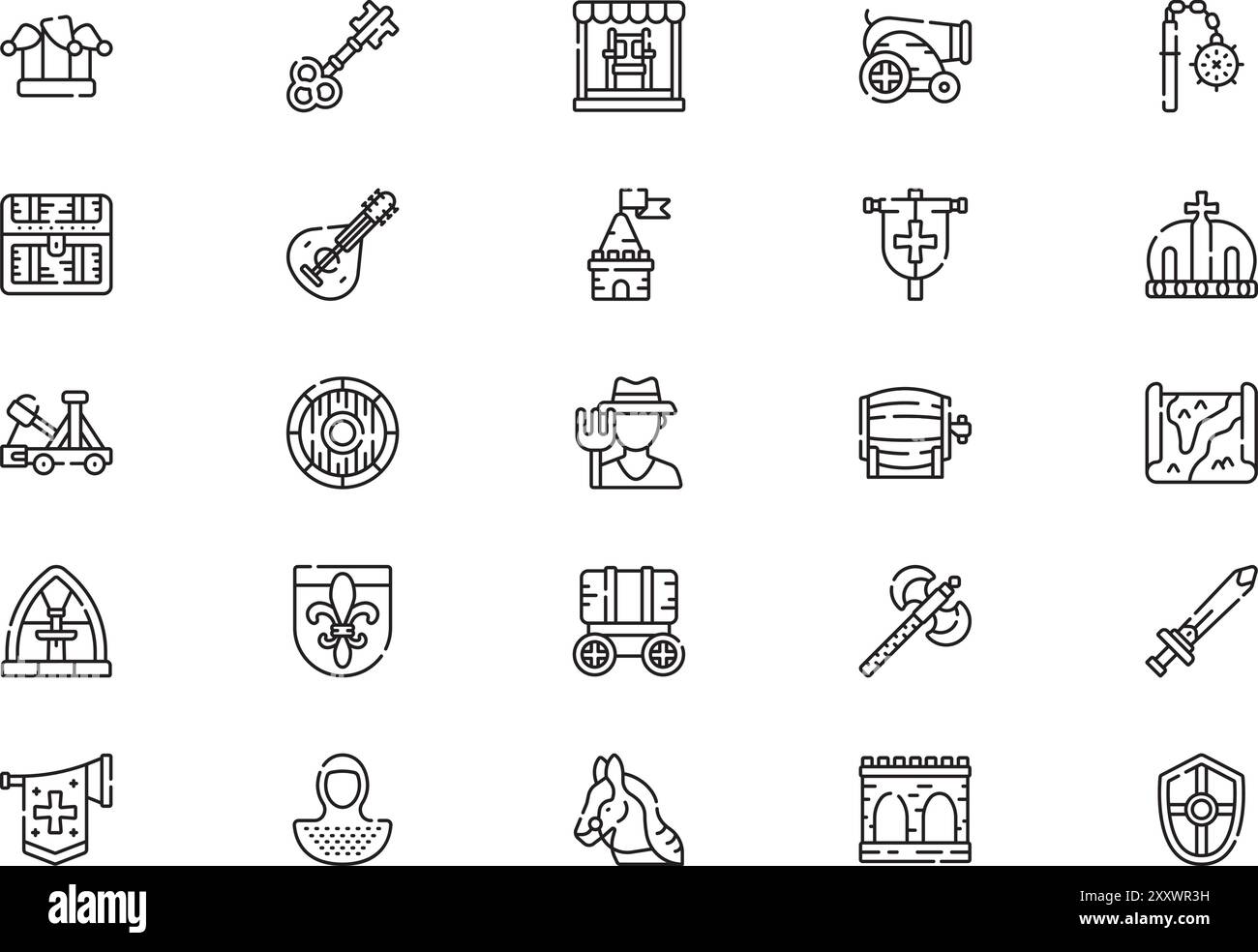 La raccolta Medieval icons è un'illustrazione vettoriale con traccia modificabile. Illustrazione Vettoriale