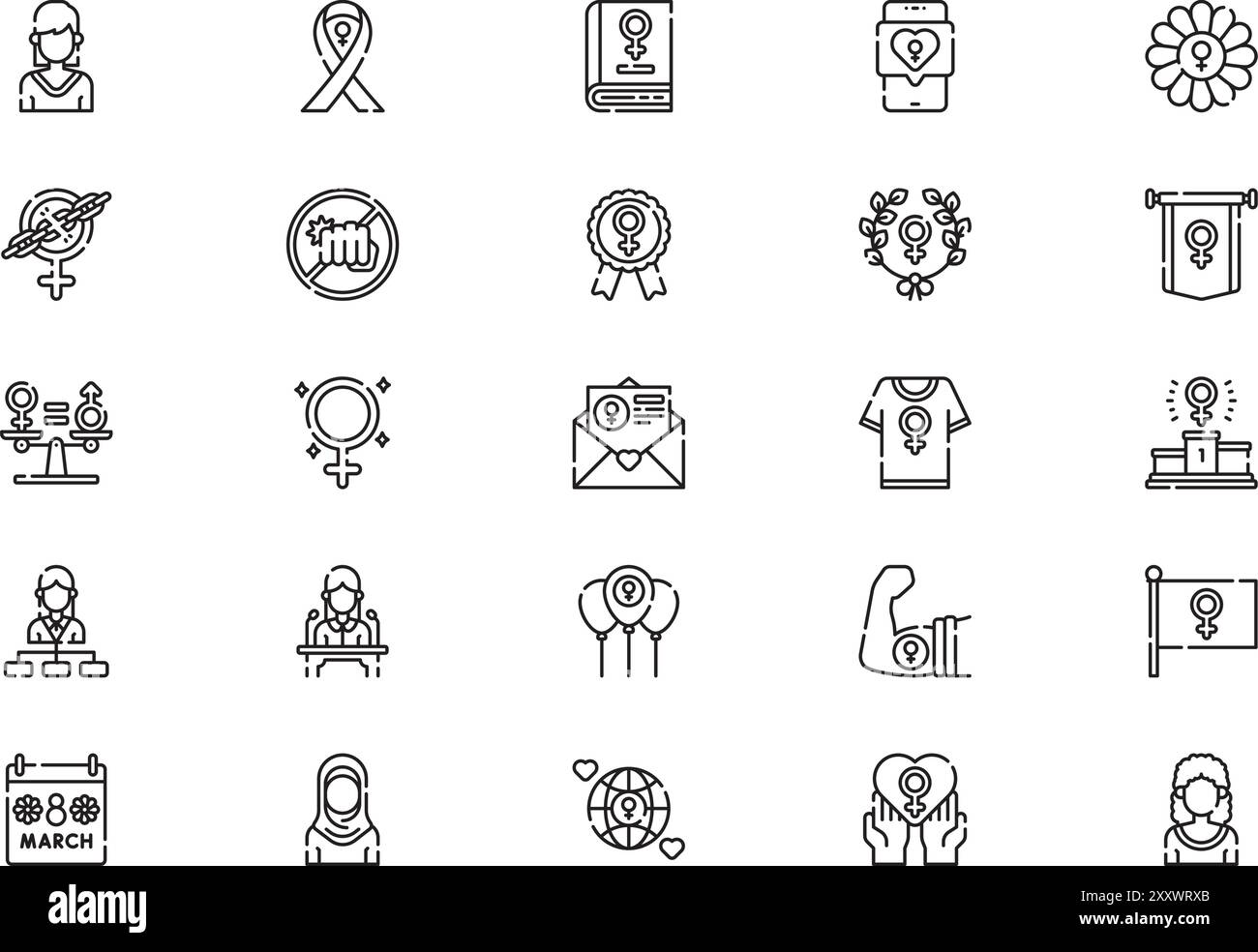 La collezione Womens Day icons è un'illustrazione vettoriale con tratto modificabile. Illustrazione Vettoriale