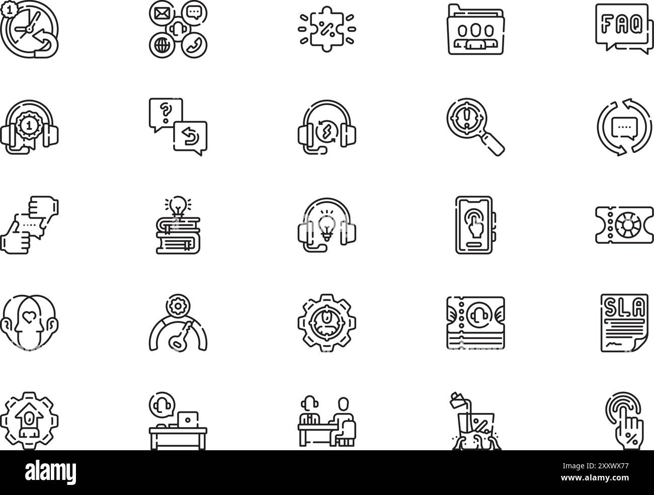 La raccolta delle icone del servizio clienti è un'illustrazione vettoriale con tratto modificabile. Illustrazione Vettoriale