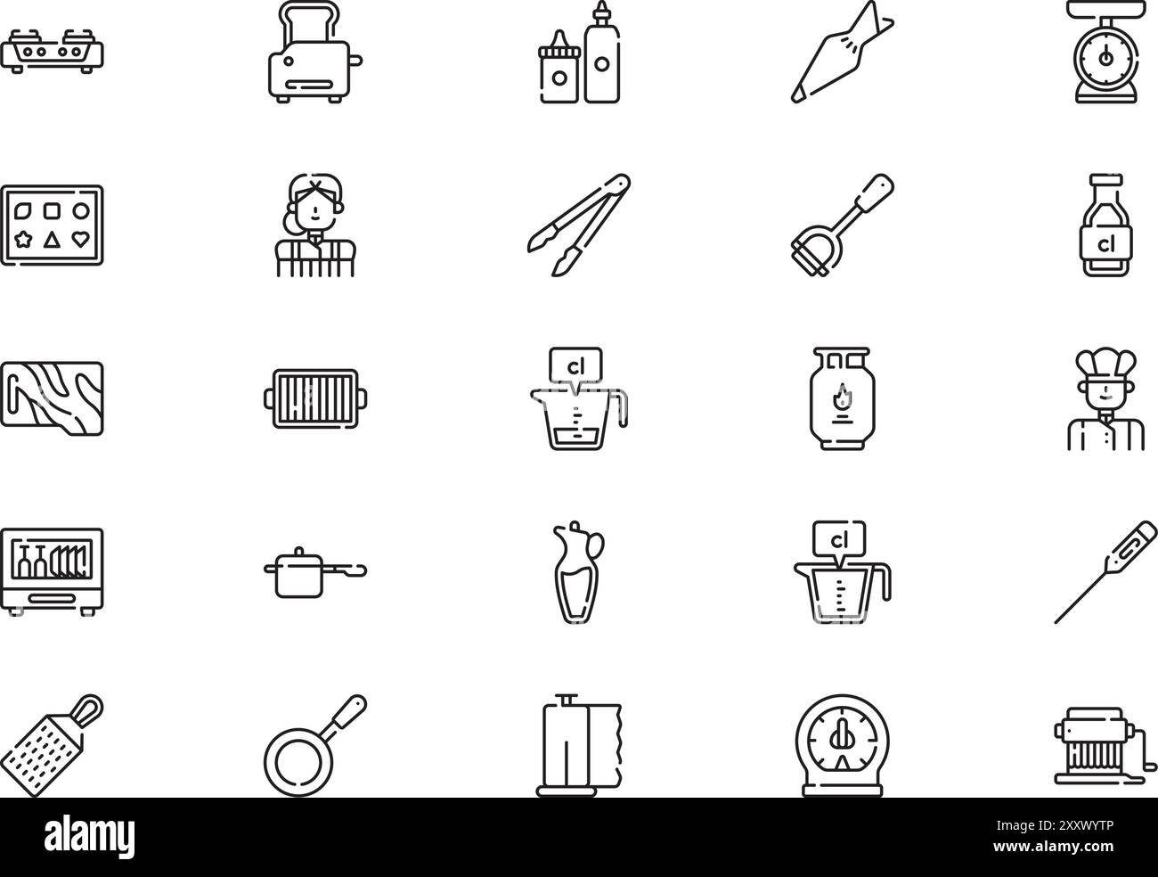 La collezione Kitchen icons è un'illustrazione vettoriale con traccia modificabile. Illustrazione Vettoriale