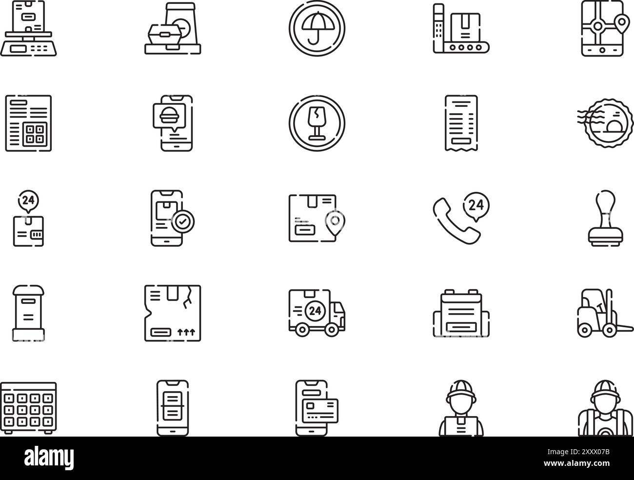 La raccolta delle icone di consegna è un'illustrazione vettoriale con traccia modificabile. Illustrazione Vettoriale