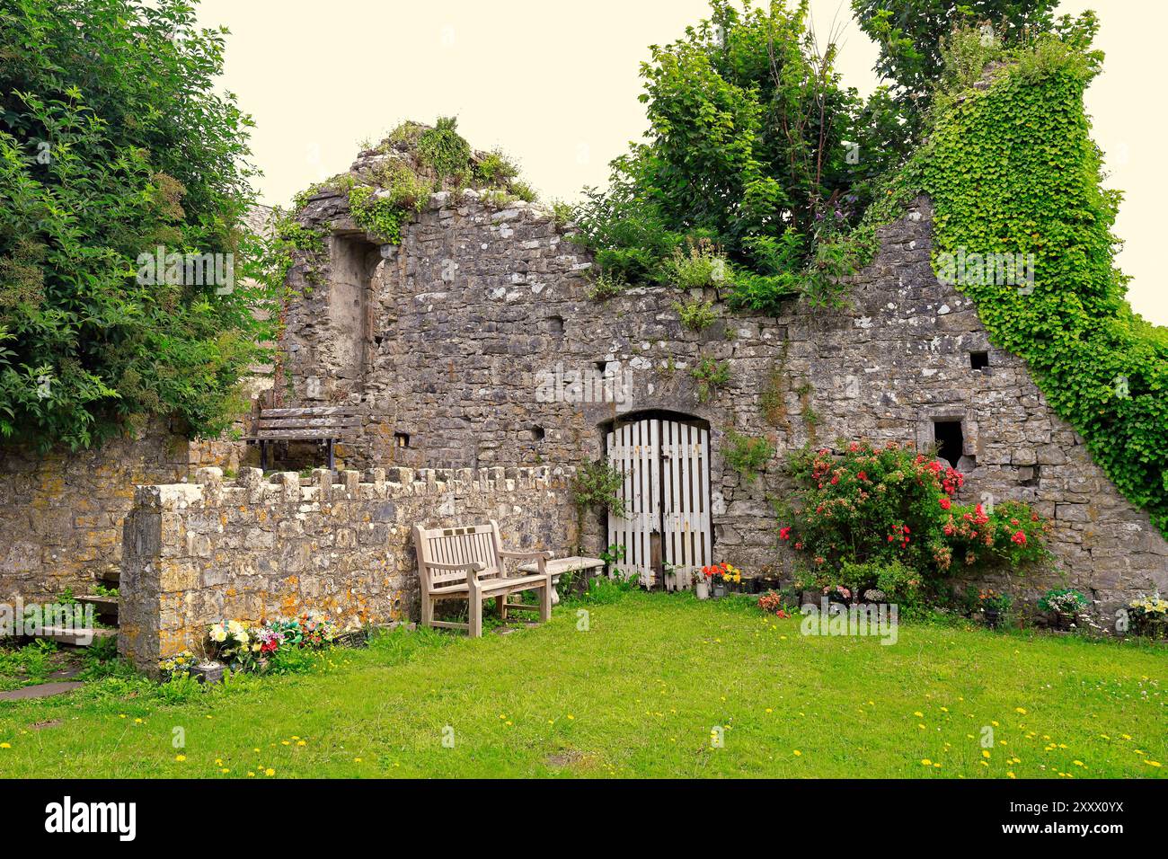 Garden of Remembrance, St Illtud's Church Grounds (situato presso il Ruined chantry), Llantwit Major, Galles del Sud, Regno Unito. Data: Luglio 2024. Foto Stock