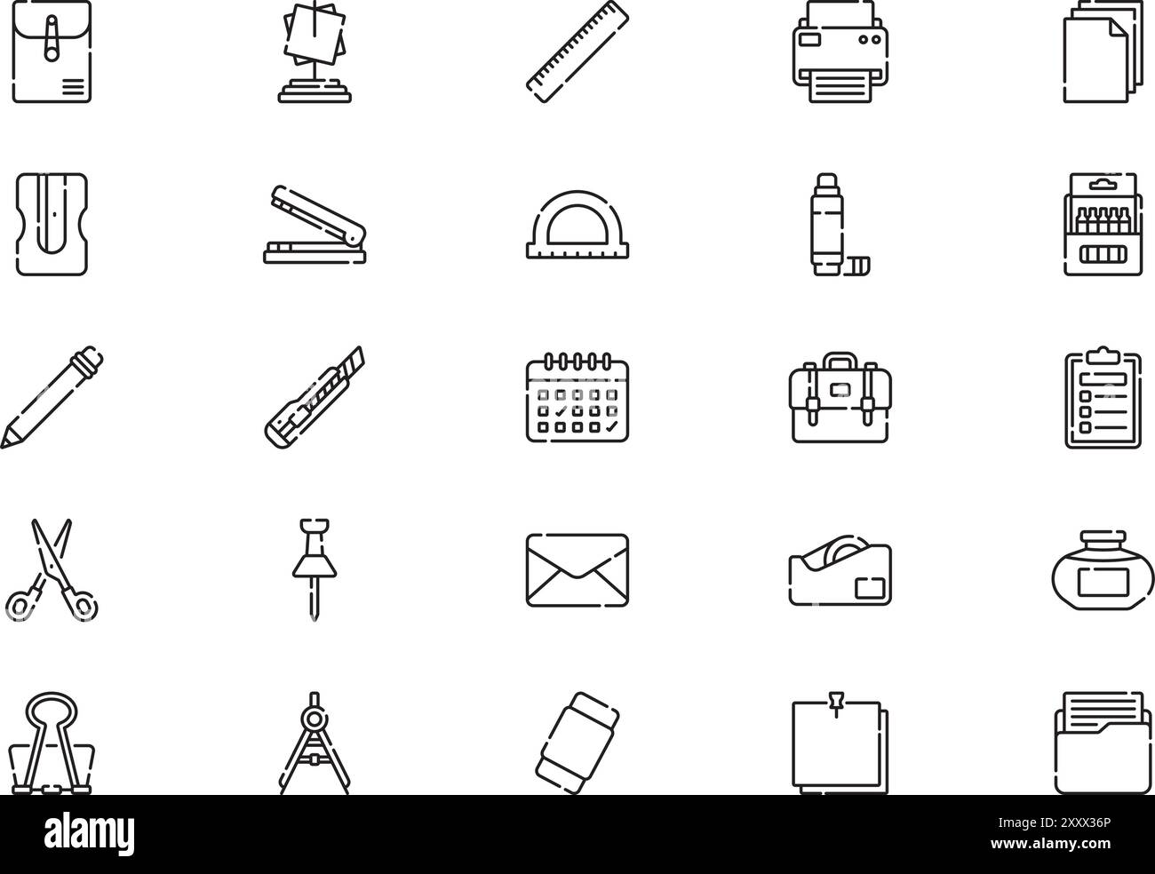 La raccolta di icone di cancelleria è un'illustrazione vettoriale con tratto modificabile. Illustrazione Vettoriale
