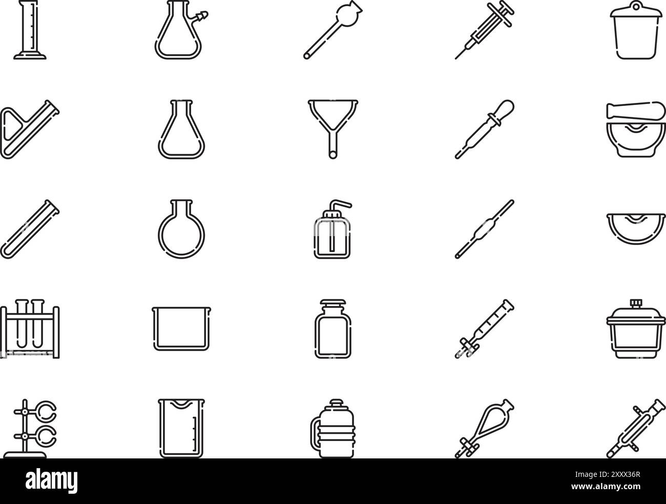 La raccolta delle icone di laboratorio è un'illustrazione vettoriale con traccia modificabile. Illustrazione Vettoriale
