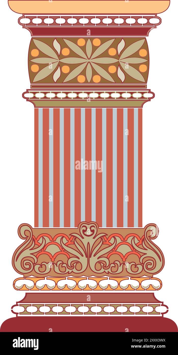 Colonna bianca antica composizione realistica con vista frontale isolata dell'illustrazione vettoriale del pezzo architettonico Illustrazione Vettoriale