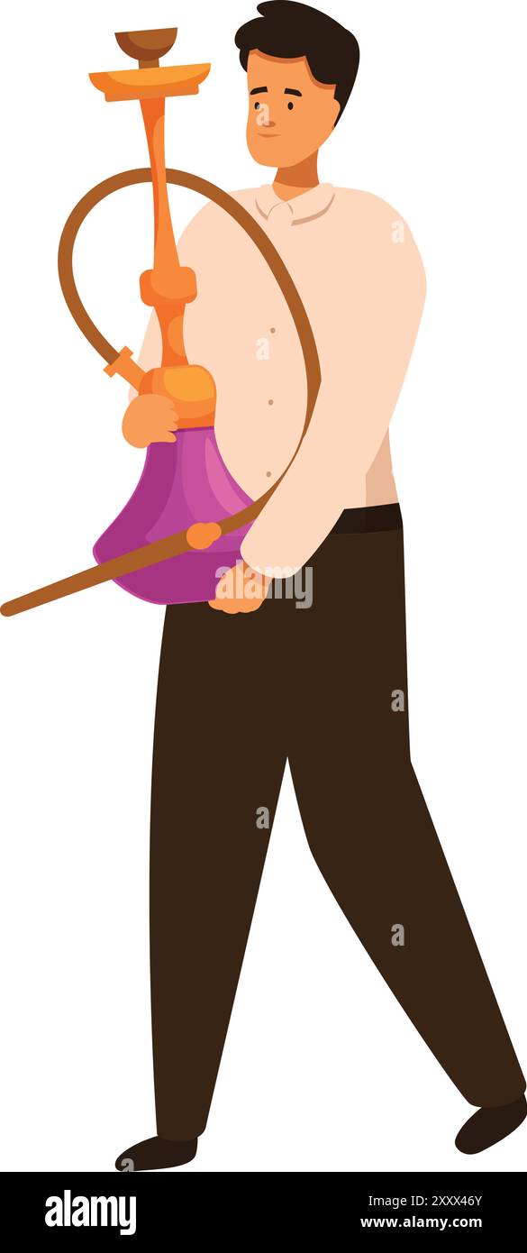Il cameriere sta camminando tenendo con cura una tradizionale pipa di narghilè Illustrazione Vettoriale