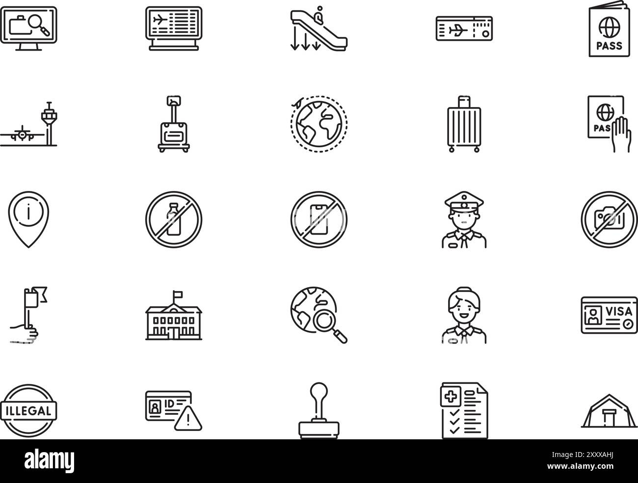 La raccolta Immigration icons (icone immigrazione) è un'illustrazione vettoriale con traccia modificabile. Illustrazione Vettoriale