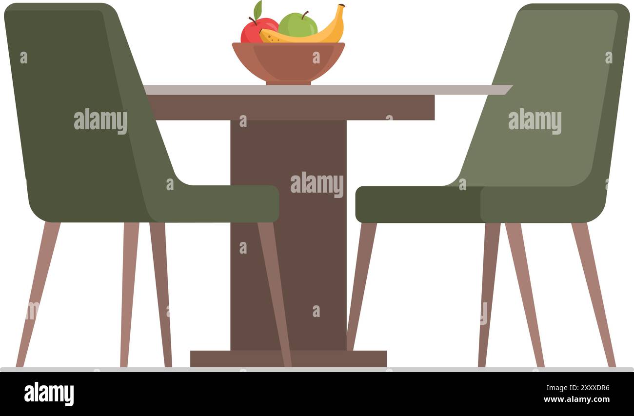Set di sedie e tavolo nella sala da pranzo, design degli interni, isolato Illustrazione Vettoriale
