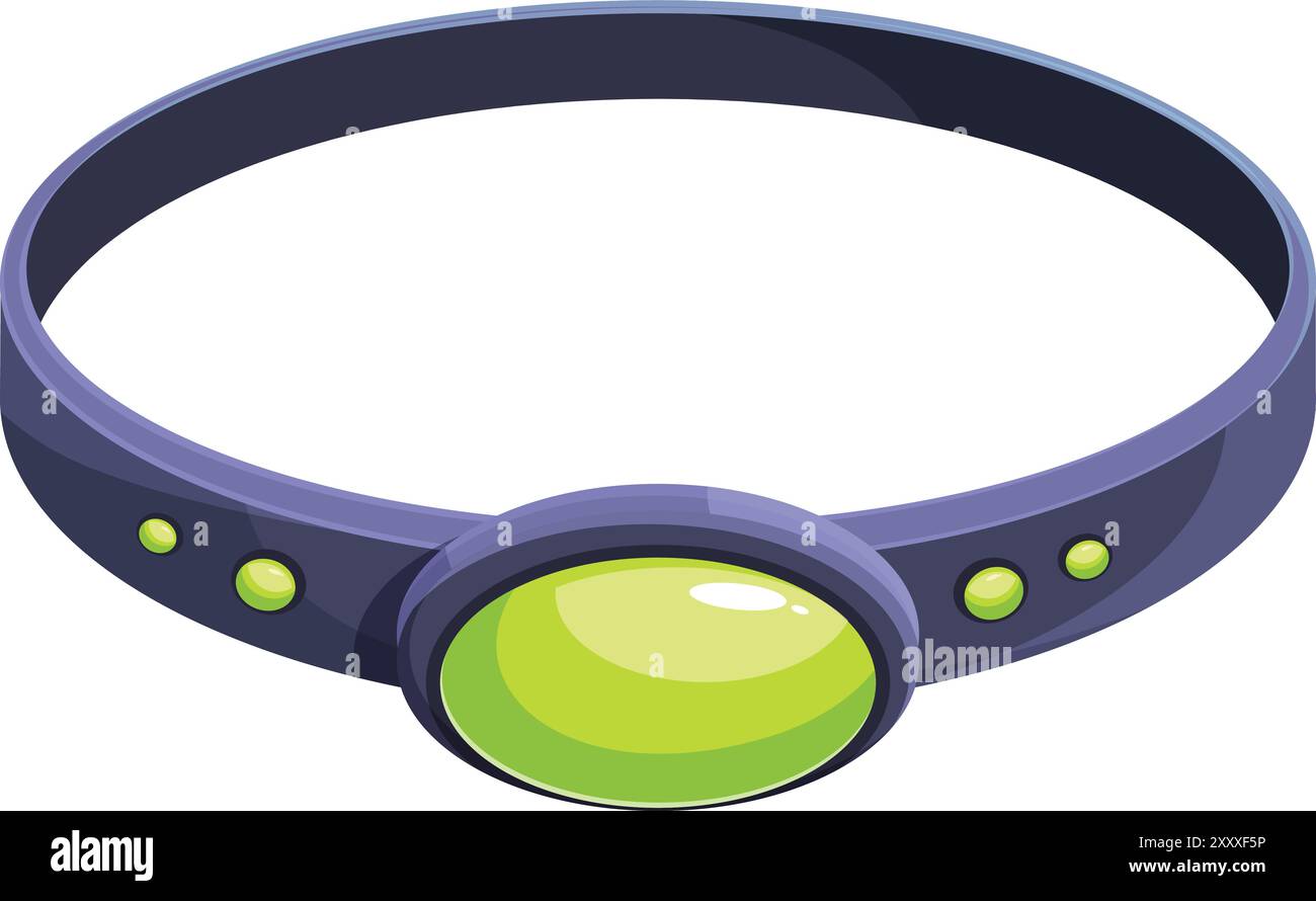 Il bracciale viola con una grande pietra verde e gemme verdi più piccole irradia energia Illustrazione Vettoriale