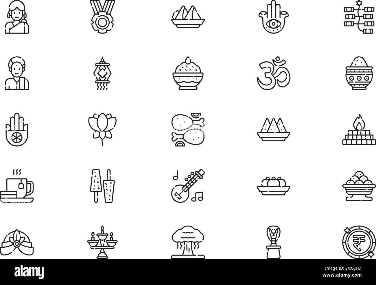 La raccolta India icons è un'illustrazione vettoriale con traccia modificabile. Illustrazione Vettoriale