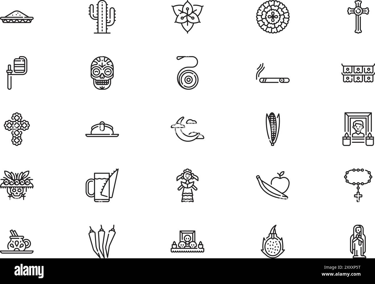 La raccolta dia de muertos icons è un'illustrazione vettoriale con traccia modificabile. Illustrazione Vettoriale