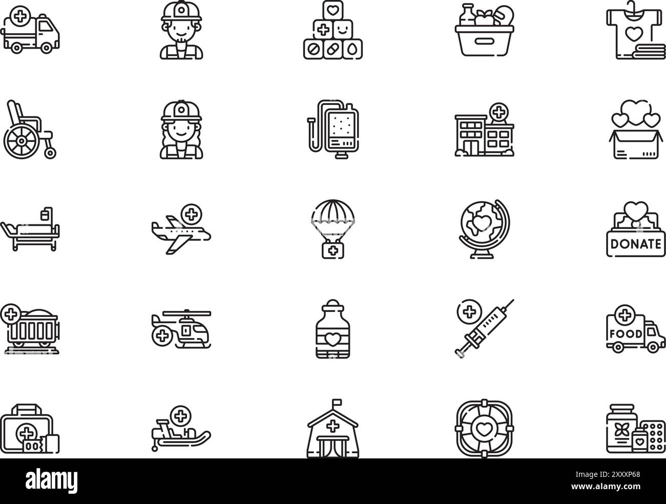 La raccolta World Humanitarian Day icons è un'illustrazione vettoriale con un tratto modificabile. Illustrazione Vettoriale