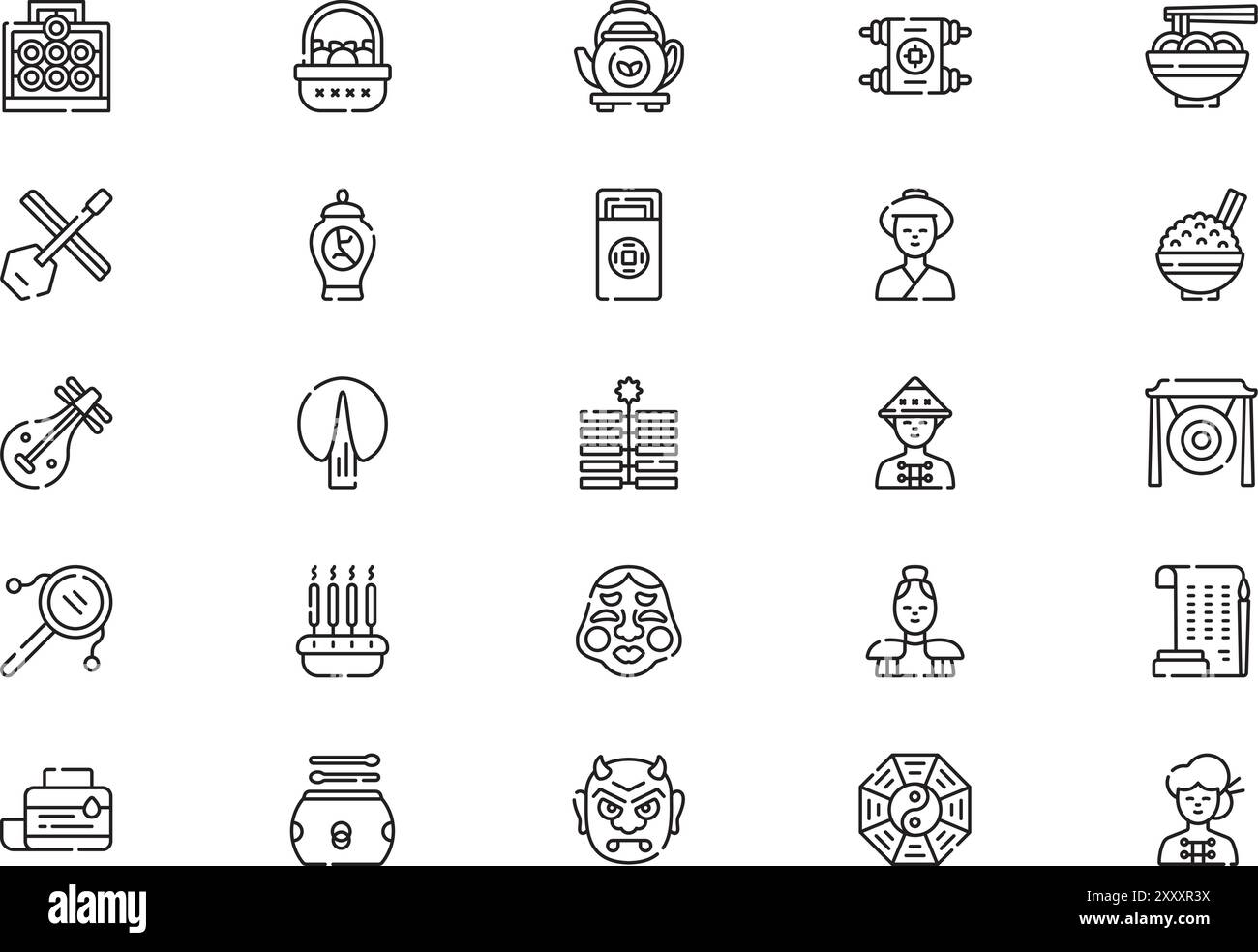 La raccolta China icons è un'illustrazione vettoriale con tratto modificabile. Illustrazione Vettoriale