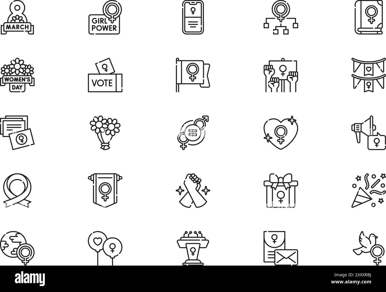 La collezione Womens Day icons è un'illustrazione vettoriale con tratto modificabile. Illustrazione Vettoriale