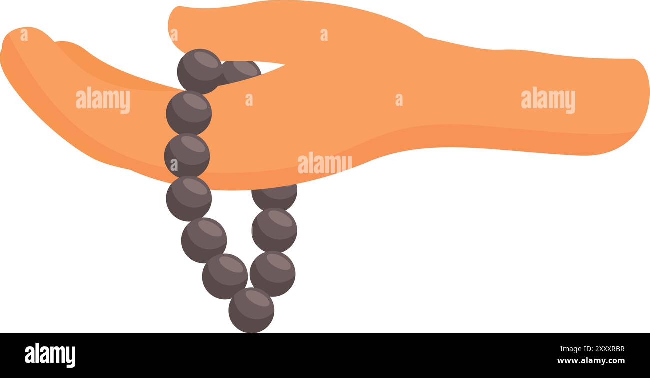 La mano regge delicatamente una serie di perline di preghiera, invitando un momento di tranquillità e riflessione spirituale Illustrazione Vettoriale