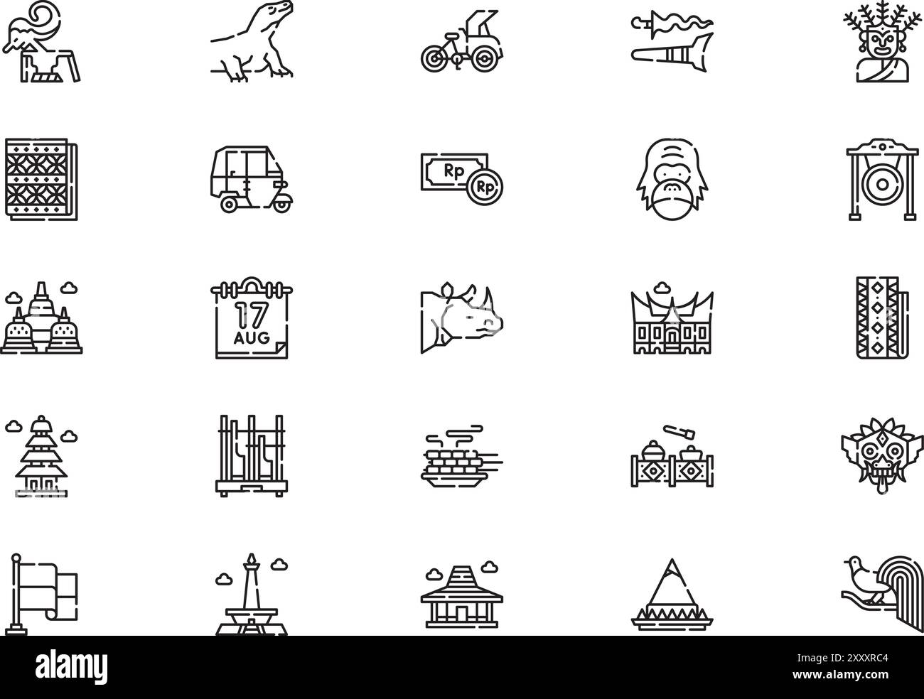 La collezione Indonesia icons è un'illustrazione vettoriale con tratto modificabile. Illustrazione Vettoriale