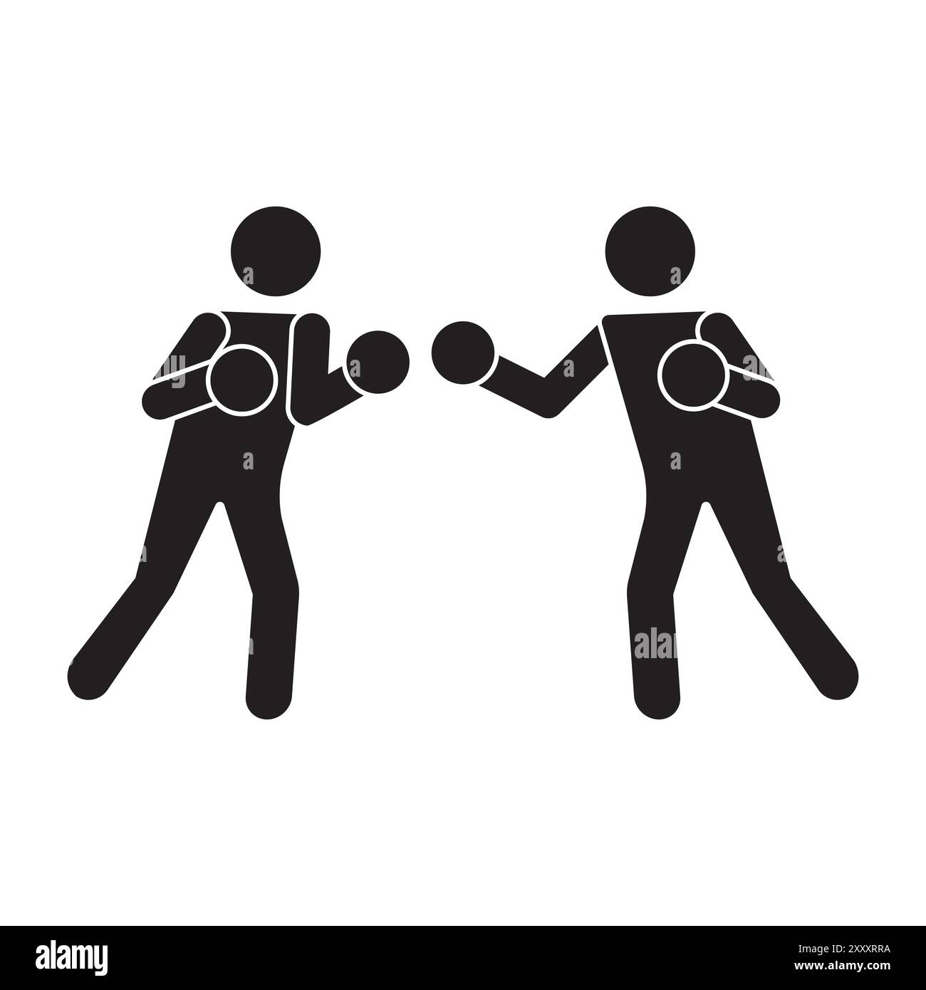 Icona Boxing Match. Due bastoni in lotta. Silhouette nera minimalista. Simbolo di combattimento vettoriale. Illustrazione Vettoriale
