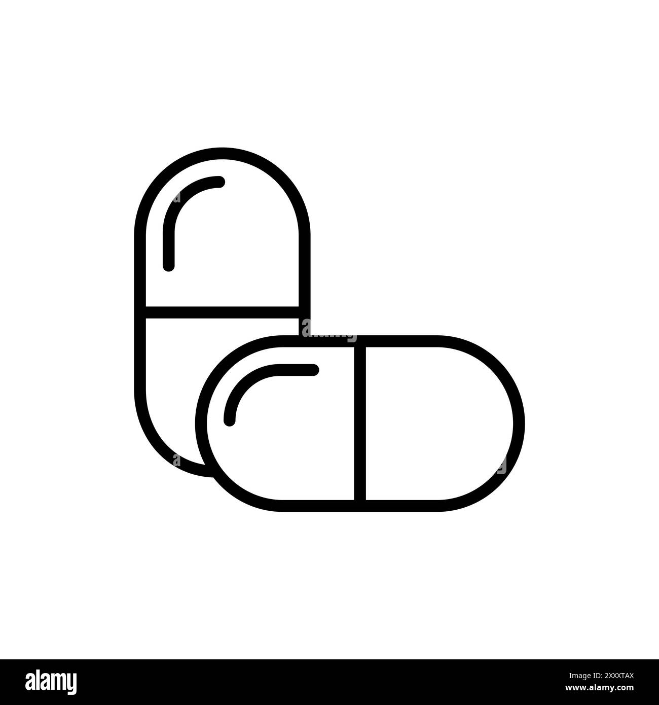 Icona della capsula della pillola. Contorno bianco e nero. Simbolo vettoriale minimalista. Concetto di sanità e medicina. Illustrazione Vettoriale