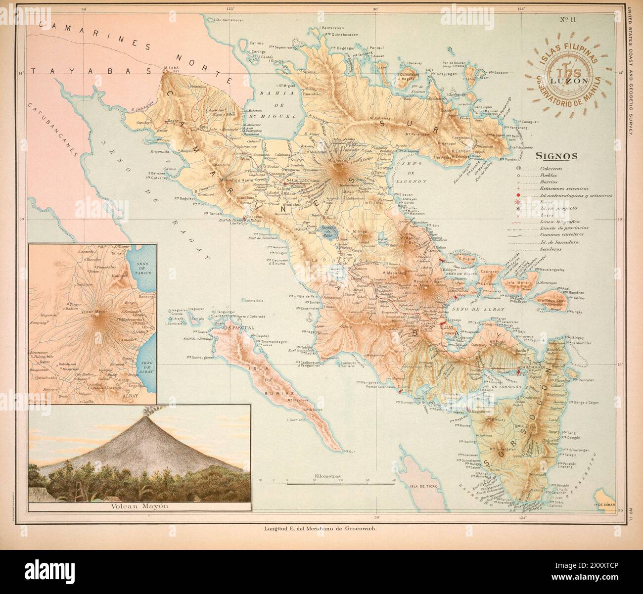 Vintage Historical Map pf la provincia di Luzon, Filippine. intorno al 1900 Foto Stock