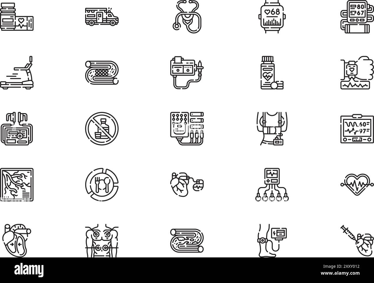 La raccolta delle icone cardiologiche è un'illustrazione vettoriale con tratto modificabile. Illustrazione Vettoriale