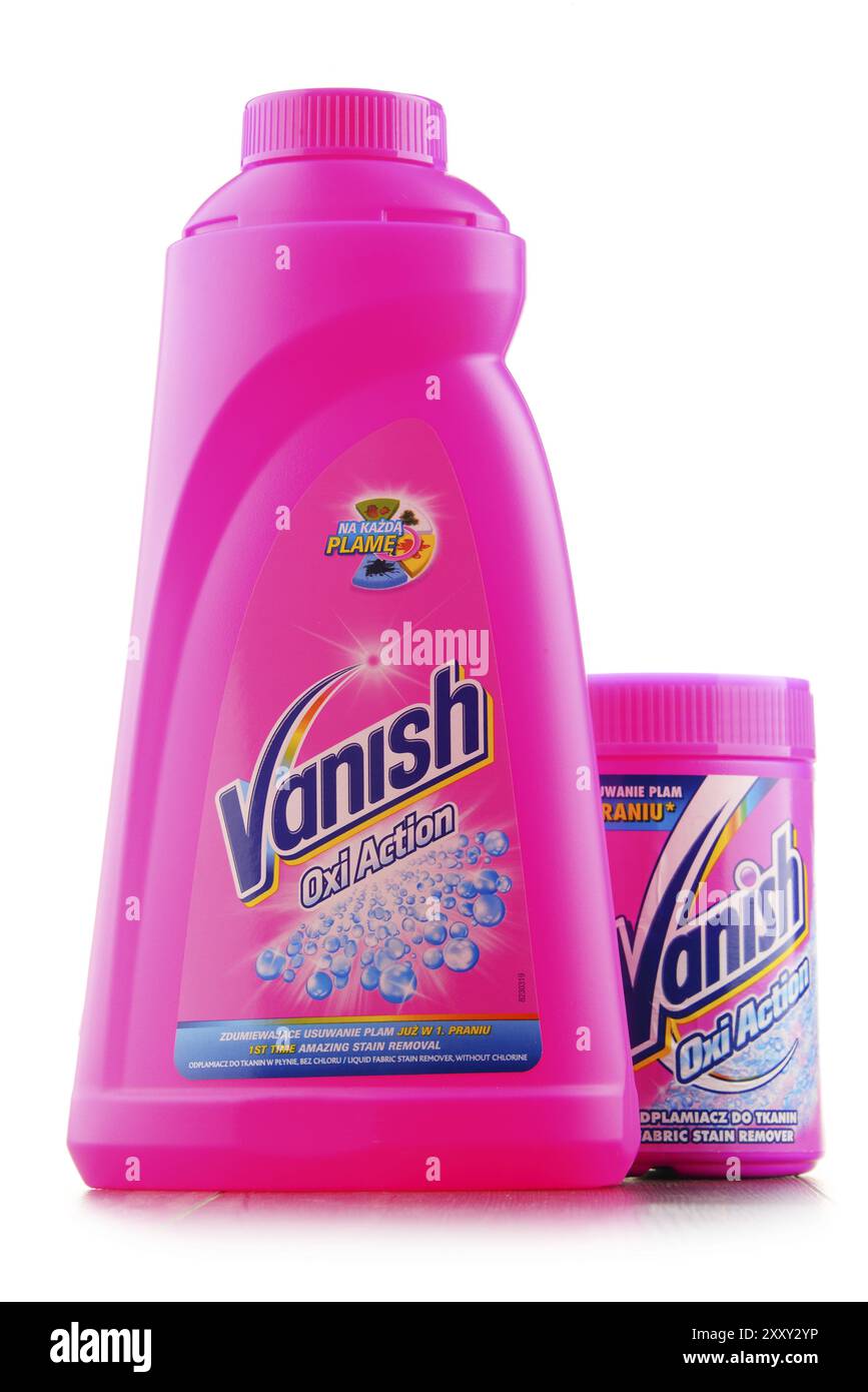 Vanish è un marchio di prodotti per la rimozione delle macchie di proprietà di Reckitt Benckiser, venduti in Australia, India, S. Africa e in gran parte d'Europa (negli Stati Uniti come Reso Foto Stock