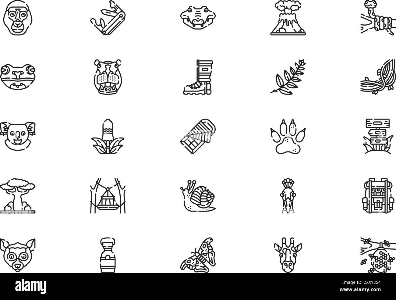 La collezione Jungle icons è un'illustrazione vettoriale con traccia modificabile. Illustrazione Vettoriale