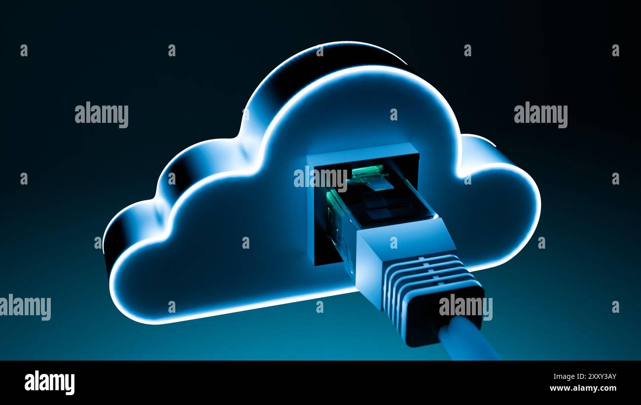 Immagine dei concetti "NAS" dell'unità Network Attached Storage. rendering 3d. Foto Stock