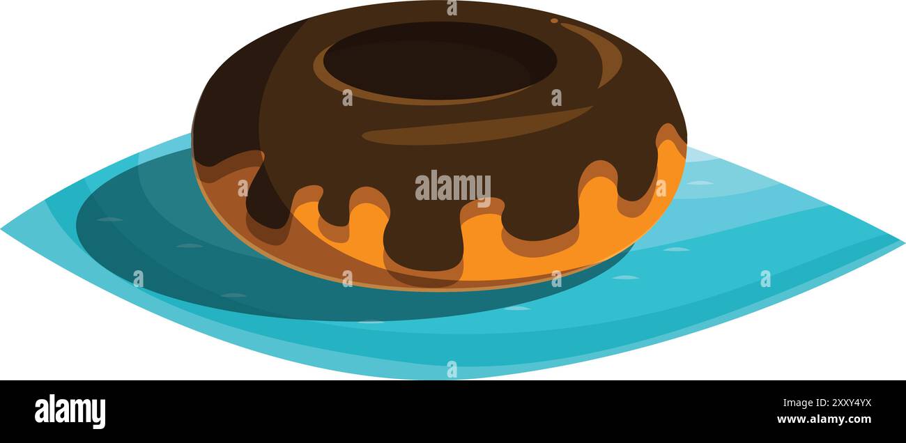 Deliziosa ciambella al cioccolato stesa su un tovagliolo blu Illustrazione Vettoriale