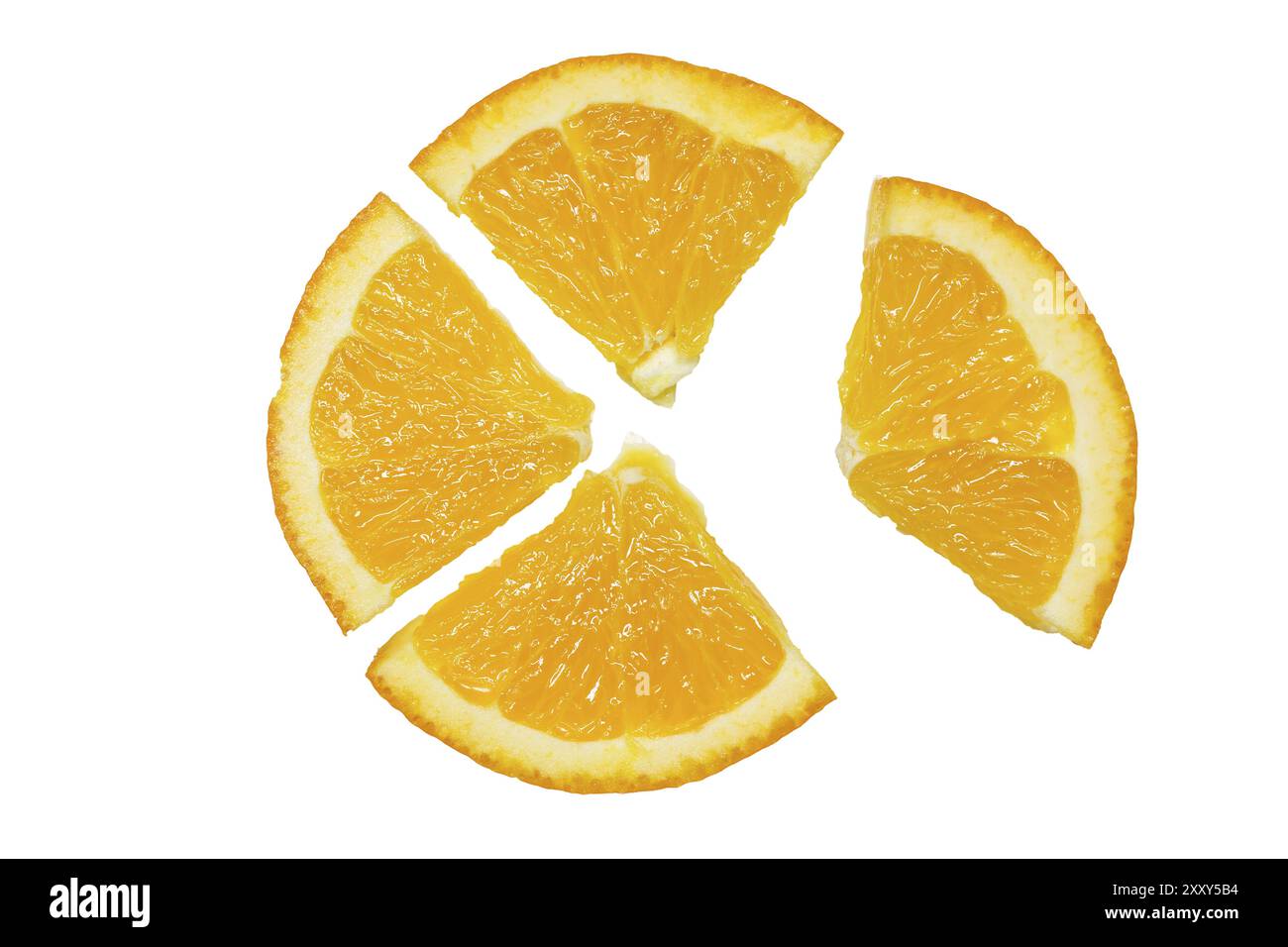 Arance, tagliate, su sfondo bianco Foto Stock