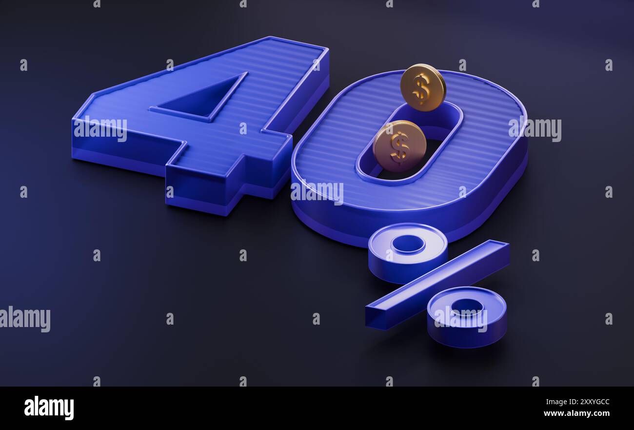 40% di sconto sul rendering 3d in vendita sul modello di banner dell'evento. sconto del 40% su prezzo, investimento, tasso di interesse. illustrazione numerica 3d. Foto Stock