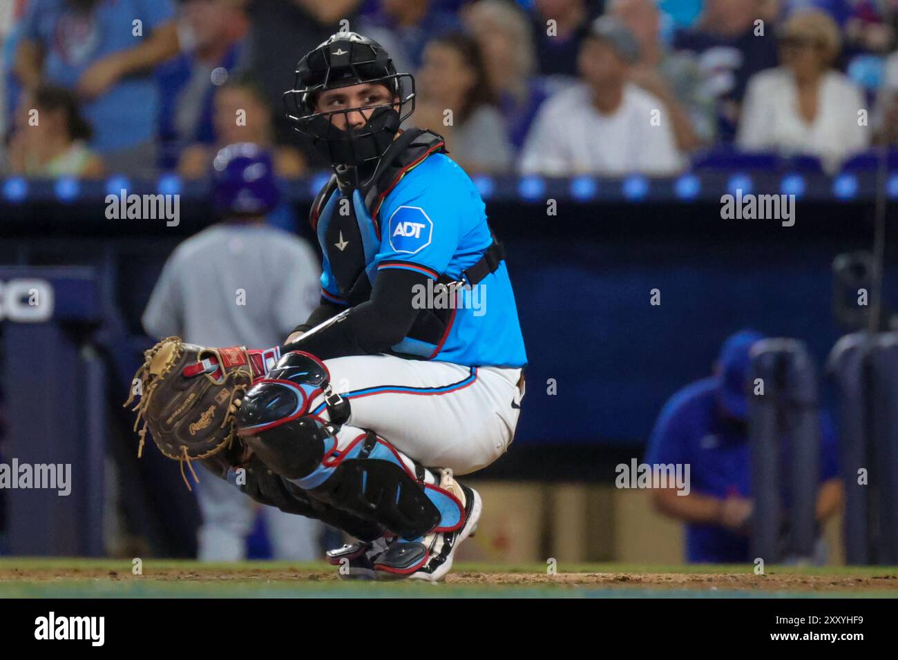 MIAMI, FLORIDA - 25 agosto, Miami Marlins contro Chicago Cubs al Loan Depot Park il 25 agosto 2024 a Miami, Florida. (Foto di Chris Arjoon) Foto Stock