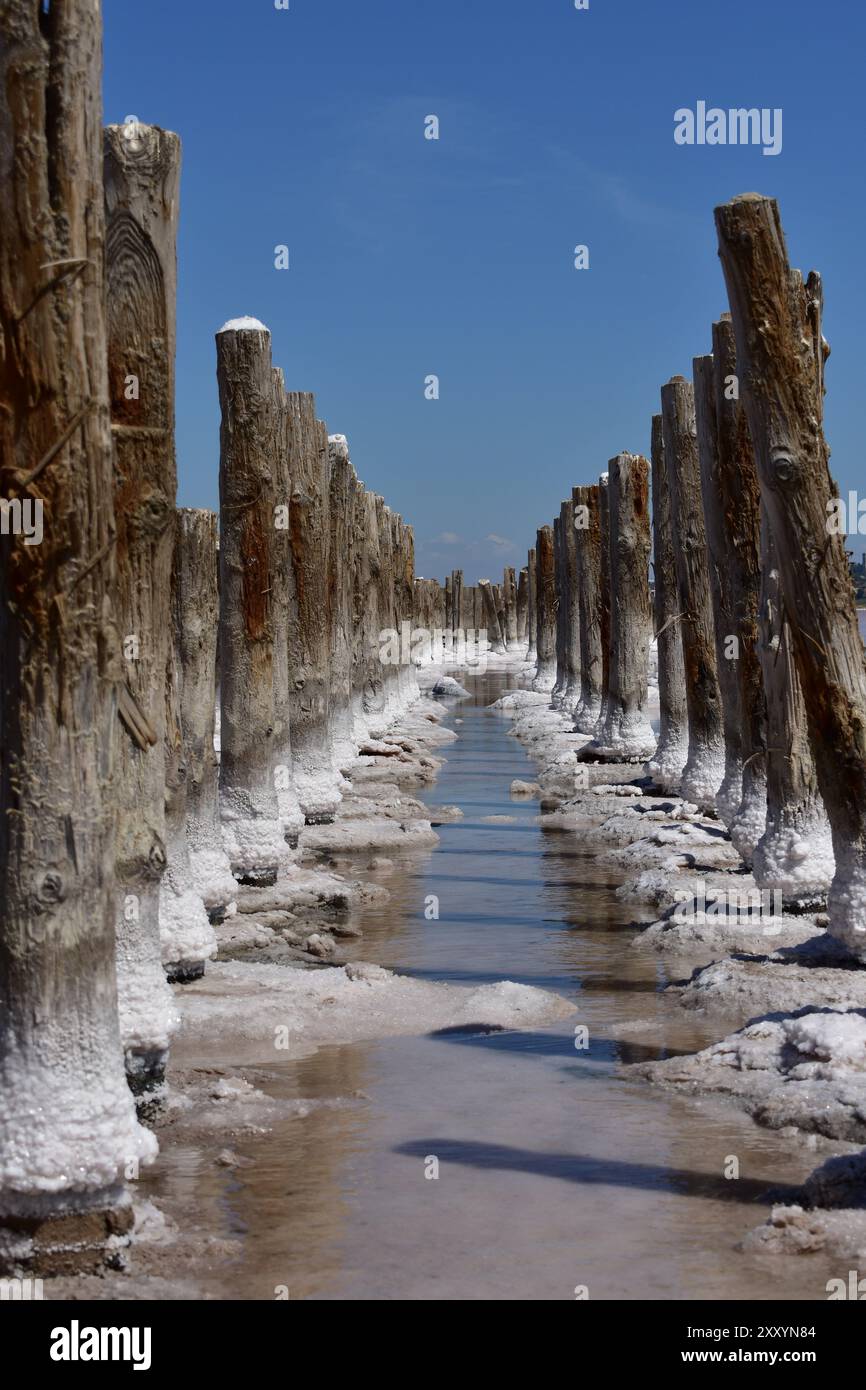 Kuyalnik, un lago rosa con acqua salata con proprietà curative, dove veniva estratto il sale naturale Foto Stock