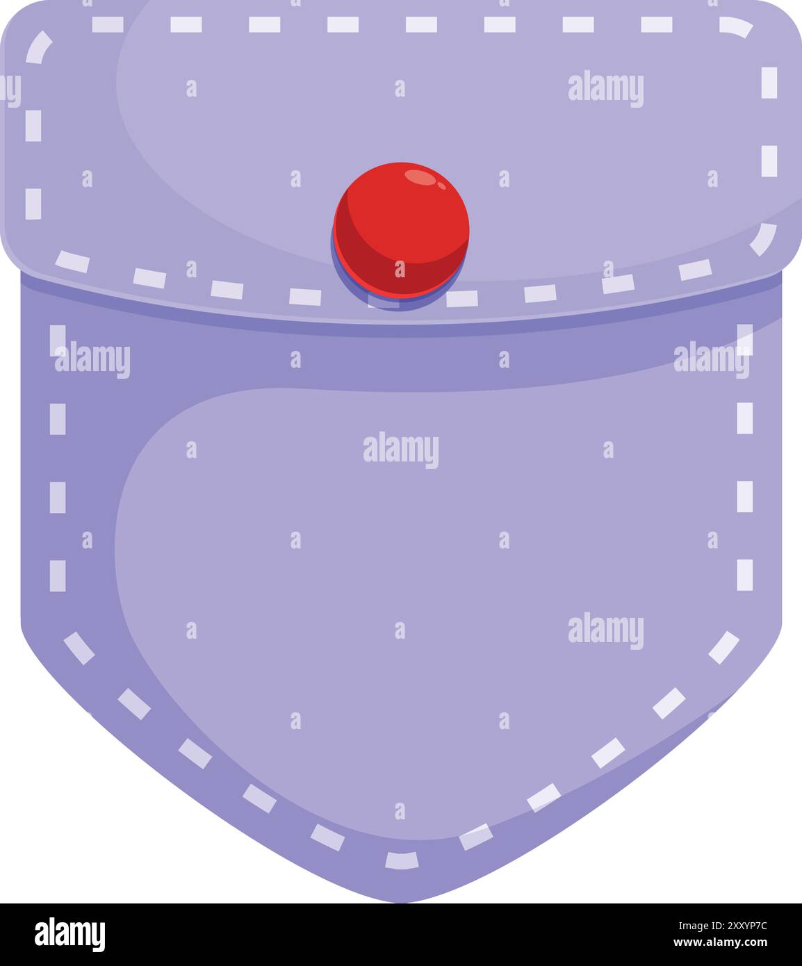 Una semplice tasca viola con un pulsante rosso ti aspetta per metterci qualcosa Illustrazione Vettoriale