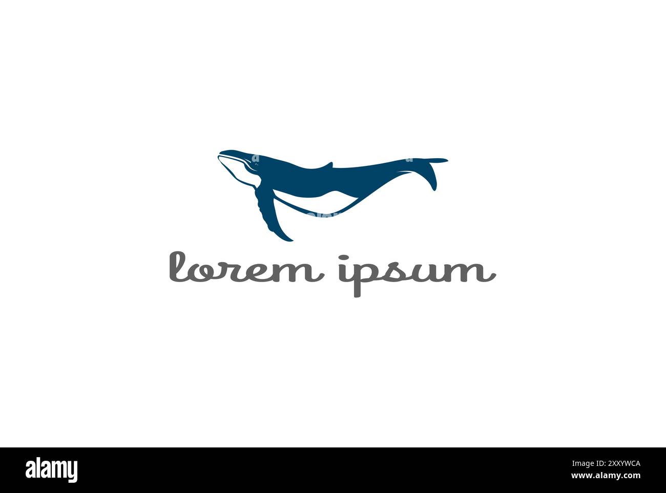 Design semplice e minimalista con logo blu per nuoto Humpback Whale Illustrazione Vettoriale