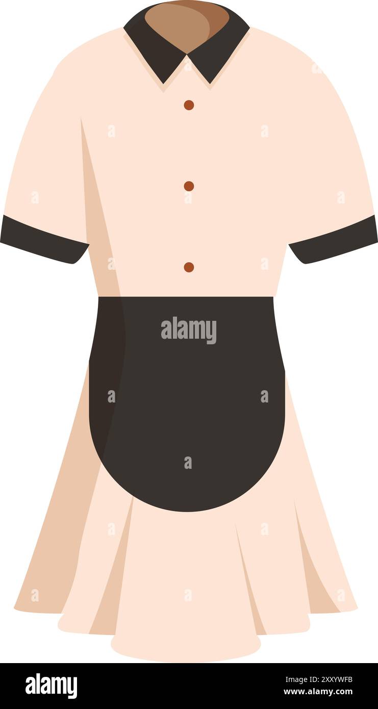 Classica uniforme da cameriera, con camicia con colletto e grembiule nero, comunemente indossata dal personale del servizio ristorante Illustrazione Vettoriale