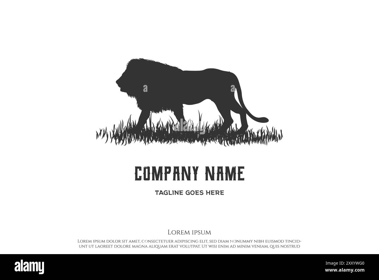 Vintage Lion with Grass Savanna for Wildlife Adventure Logo Design Vector Illustrazione Vettoriale