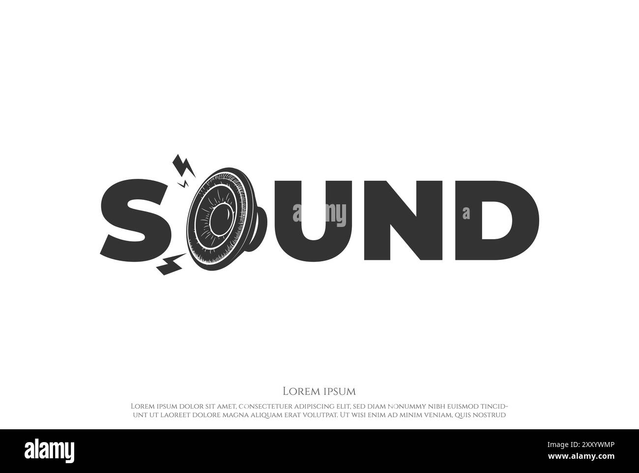 Letter Sound Text Word font Type Typography with Speaker for Music Day Competition Festival Logo Design Vector Illustrazione Vettoriale