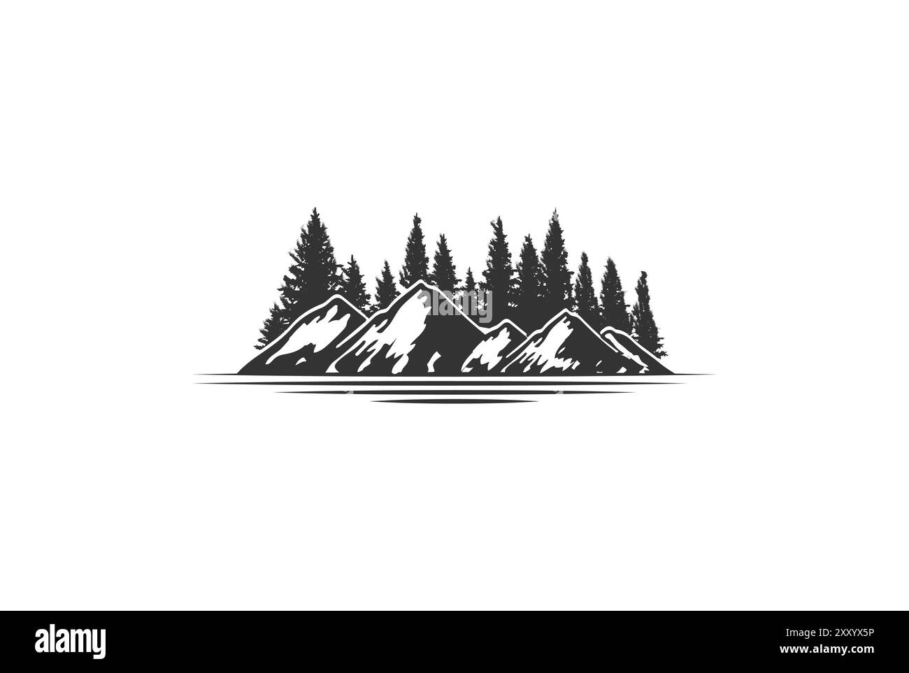 Emblema del logo Design Vector con logo per avventura all'aperto, logo di Pine Cedar Spruce Conifer Evergreen Fir Larch Cypress Hemlock Trees Forest Badge Emblem for Outdoor Camp Adventure Illustrazione Vettoriale