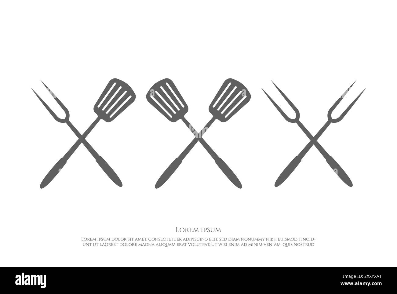 Rustico retro Vintage Crociato Fork e spatola per barbecue Barbecue Logo Design Vector Illustrazione Vettoriale