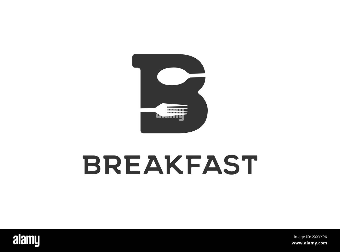 Lettera iniziale B con cucchiaio e forchetta per colazione, Logo Design Vector del ristorante Illustrazione Vettoriale