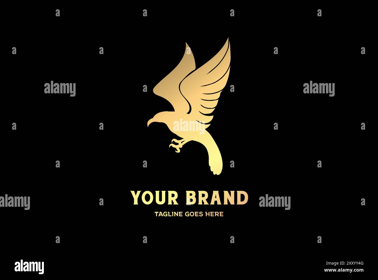 Elegante design Vector con logo Falcon Bird Falcon Eagle volante d'oro di lusso Illustrazione Vettoriale
