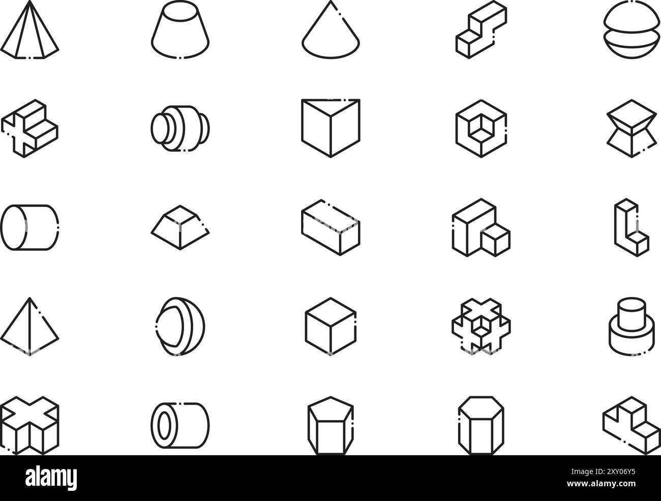 La raccolta di icone delle forme D è un'illustrazione vettoriale con traccia modificabile. Illustrazione Vettoriale