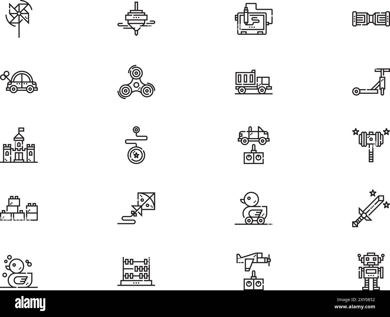 La collezione di icone dei giocattoli per bambini è un'illustrazione vettoriale con tratto modificabile. Illustrazione Vettoriale