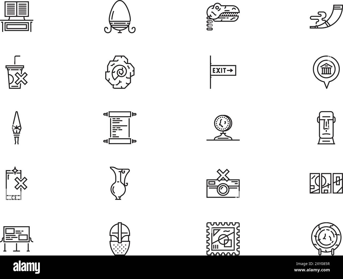 La collezione Museum icons è un'illustrazione vettoriale con traccia modificabile. Illustrazione Vettoriale