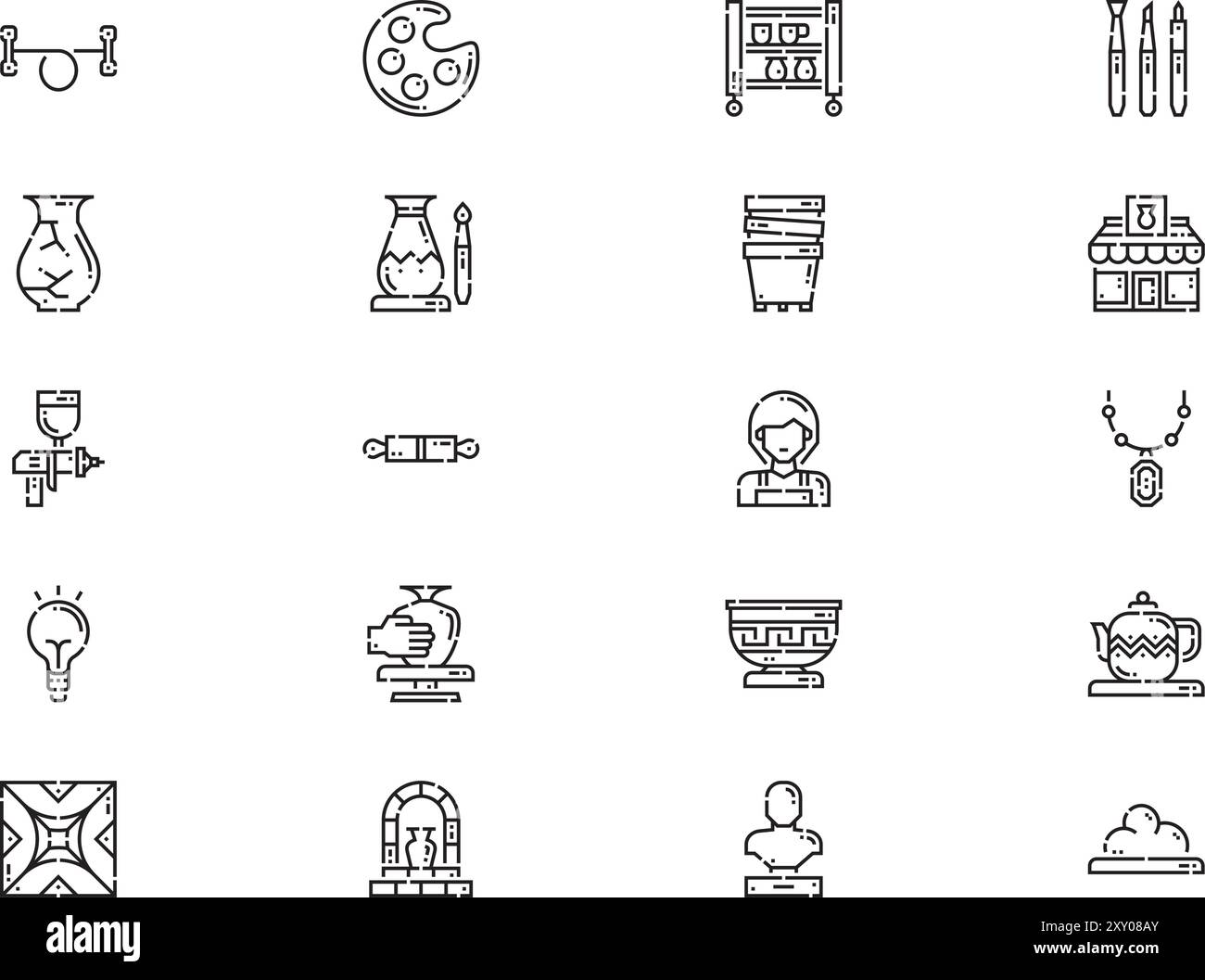 La collezione di icone di ceramica e ceramica è un'illustrazione vettoriale con tratto modificabile. Illustrazione Vettoriale