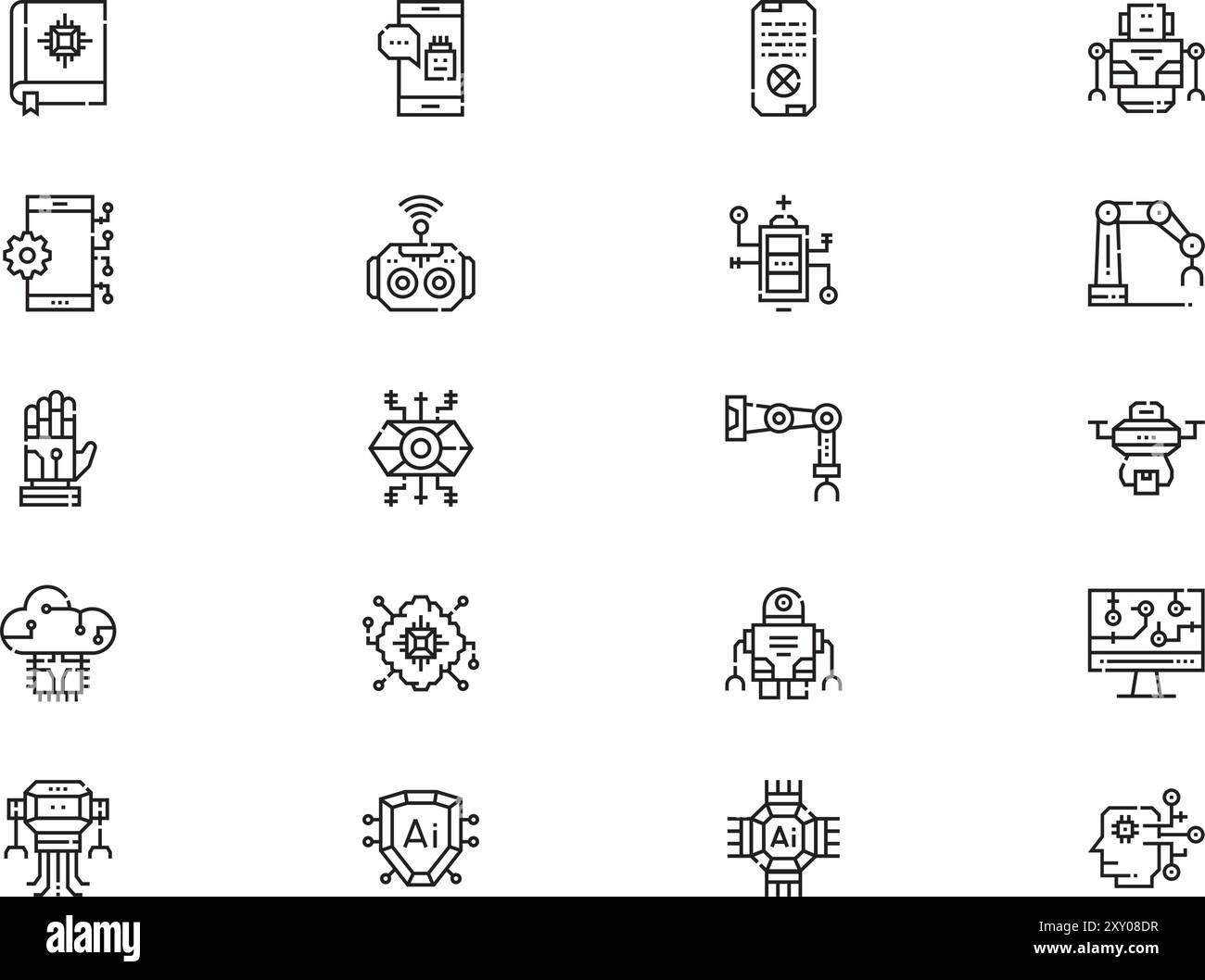 Robotics icons Collection è un'illustrazione vettoriale con traccia modificabile. Illustrazione Vettoriale