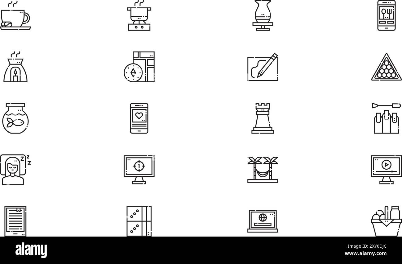 La raccolta di icone hobby e tempo libero è un'illustrazione vettoriale con traccia modificabile. Illustrazione Vettoriale
